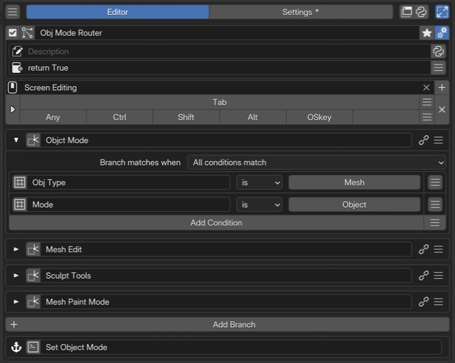Obj Mode Router in the editor.
