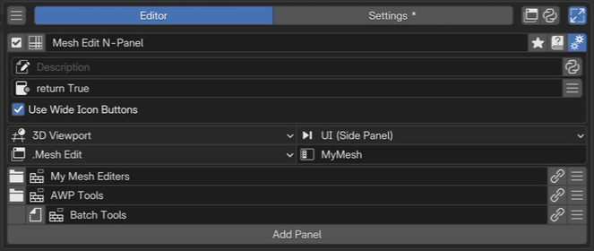 Mesh Edit N-Panel in the editor.