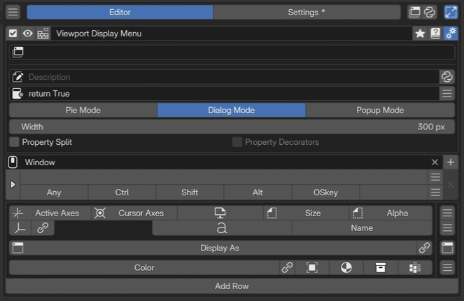 Viewport Display Menu の編集画面。